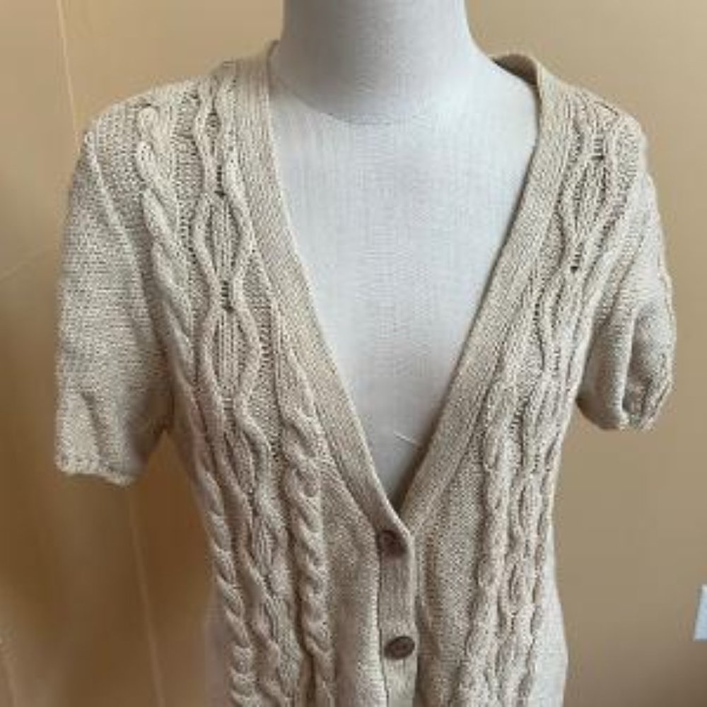 J. Jill Beige Cotton Button up Cardigan Size Large